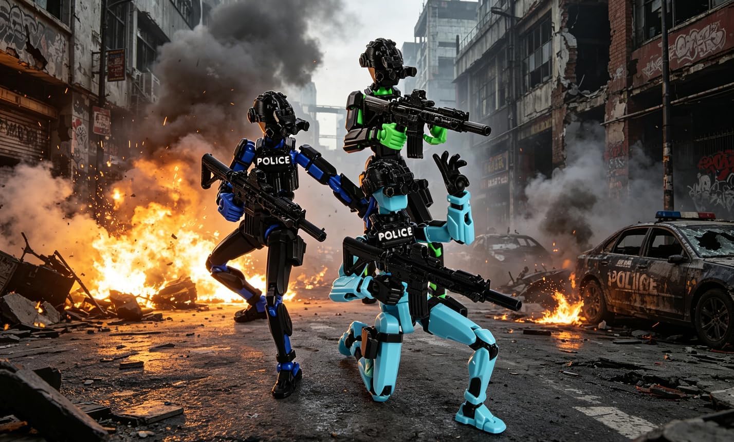 T13 Police & SWAT Collectible Ornament, Pre-Assembled Fully Articulated Display Model with 360° Rotatable Joints & 180° Bendable Elbows/Knees, 5 pcs Adult Desk Decor Set (All-Black) image 5