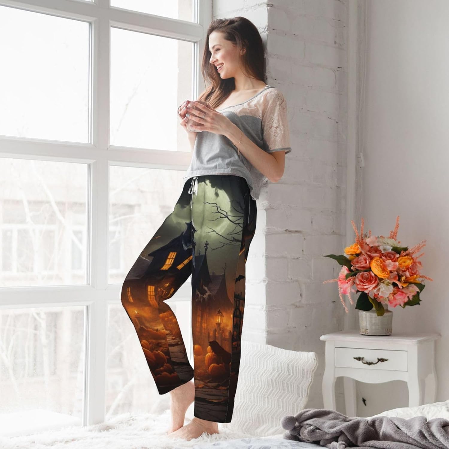 Scary Halloween Print Fashion Cozy Womens Flannel Pajama Pants,Perfect For Christmas And Everyday Wear