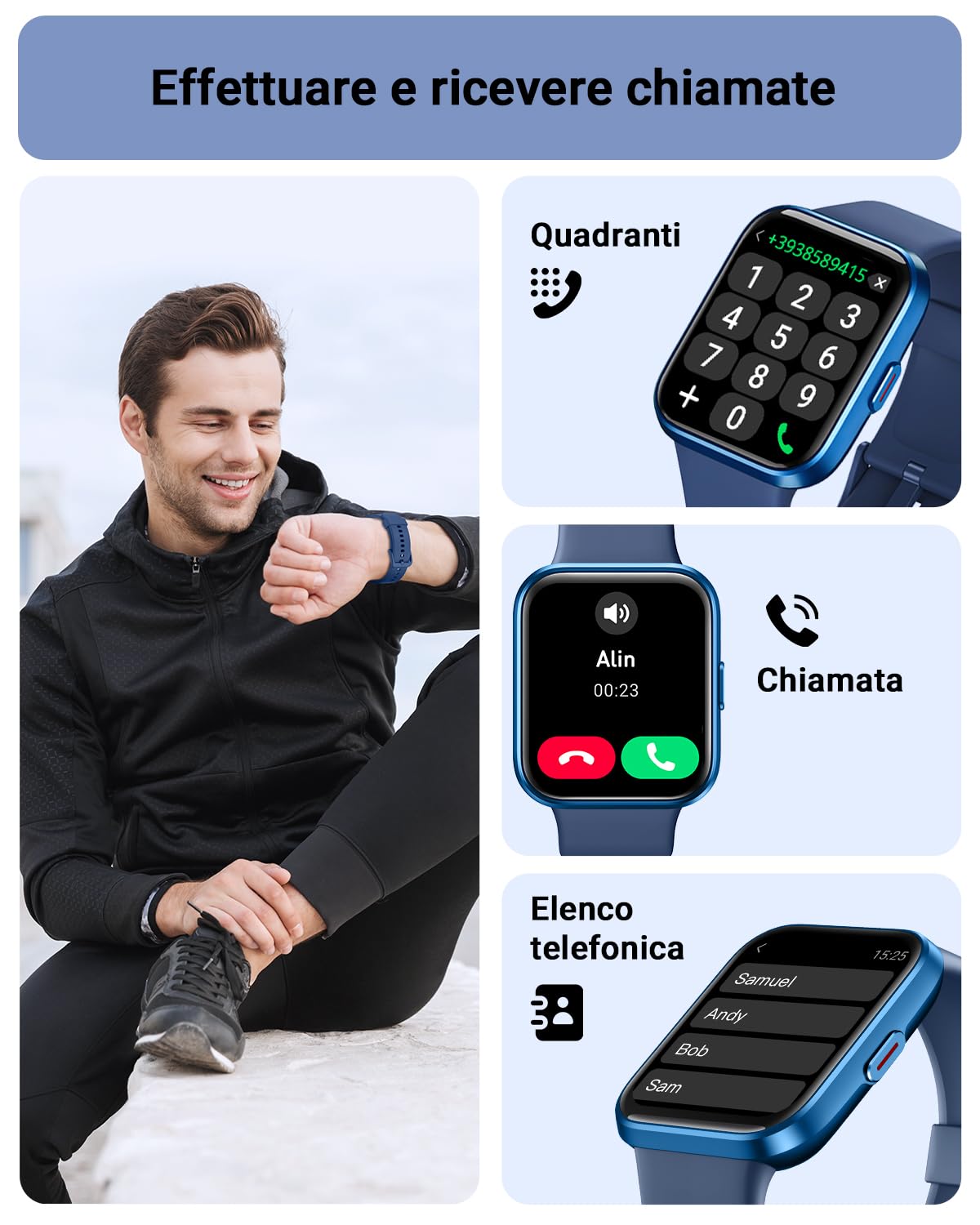 Tensky Orologio Smartwatch Uomo Donna 1,8" Smart Watch con Rispondi/Fai Chiamate, Alexa Integrata, 110+ Sport, Contapassi Monitoraggio Sonno SpO2 Frequenza Cardiaca, Impermeabile IP68, per Android iOS