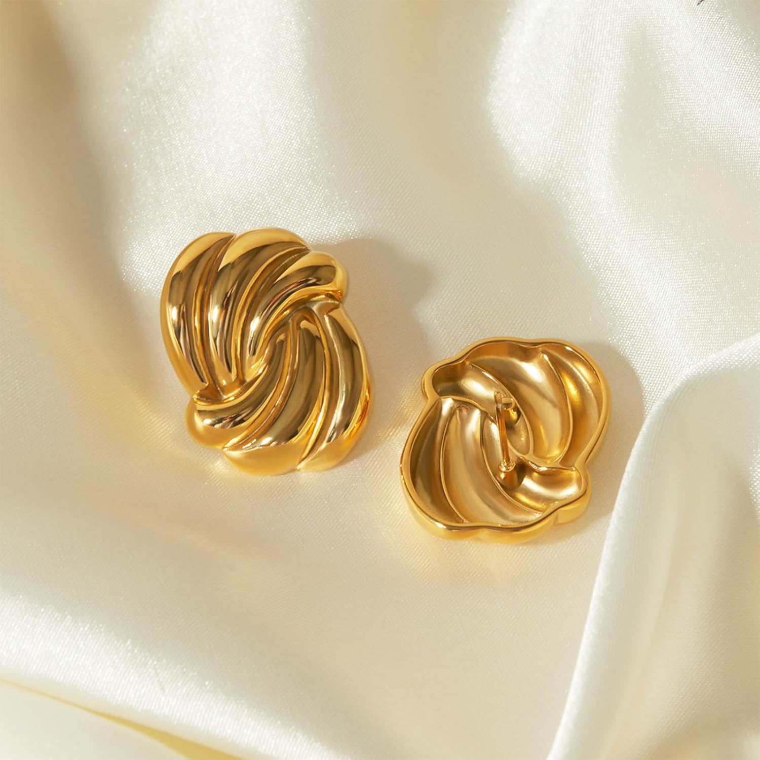 Chunky Gold Earrings for Women 18K Gold Plated Statement Earrings Trendy Minimalist Large Chunky Gold Studs Earrings - Image 6