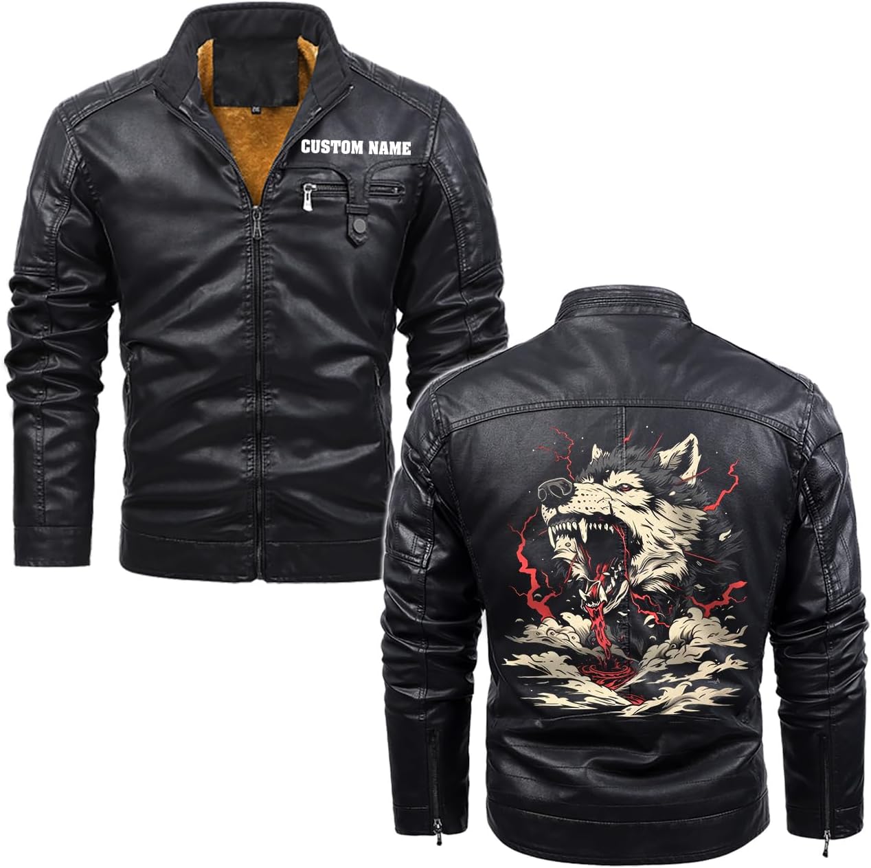 Hunting Retro Mountain Wolf Biker Gift Personalized Men PU Leather Vest Coat Jackets Motorcycle