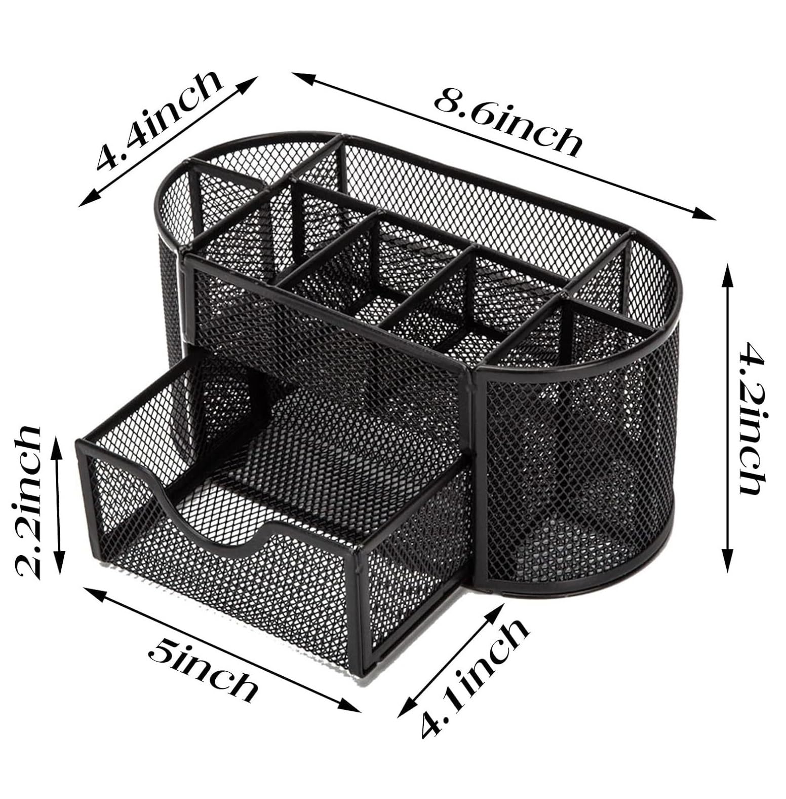 Metalowy organizer na biurko | Czarny organizer na biurko o wymiarach 4,4 x 4,2 x 8,6 cala