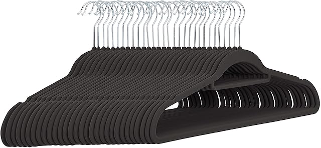 Amazon Basics Velvet Suit Hangers with Tie Hanger, Black (30-Pack)