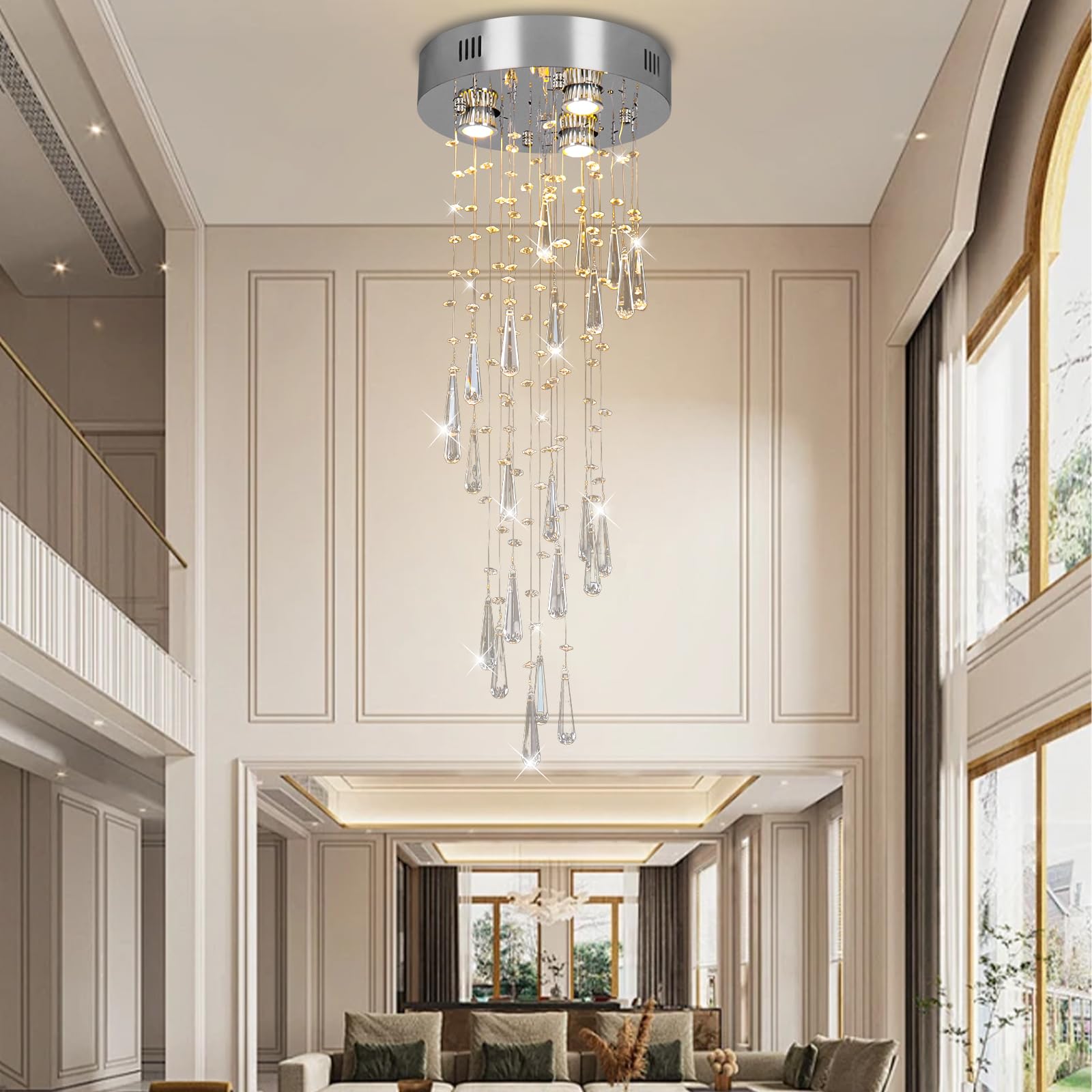 Lustres Luminaires suspendus Luminaires de chandelier encastrés Plafonnier suspendu Goutte de pluie moderne Lustres Plafonnier en cristal pour chambre à coucher, couloir et salon