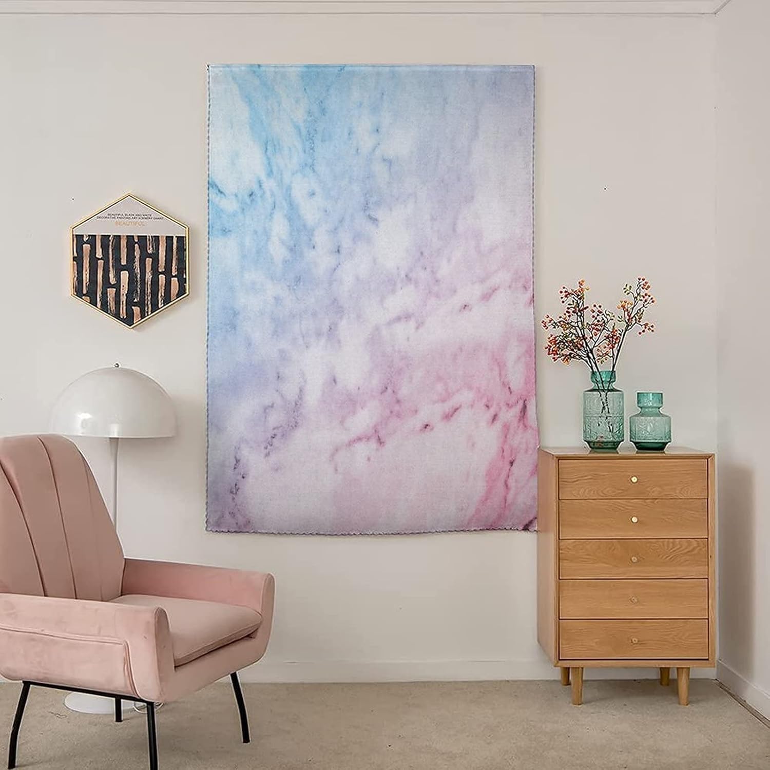 Self Adhesive Portable Blackout Curtains, Marble Room Darkening Curtains, Pastel Toned Cloudy Hazy Crack Lines Stained Antique Print Temporary Blackout Blinds,47W x63L Inches, for Bathroom Bedroom