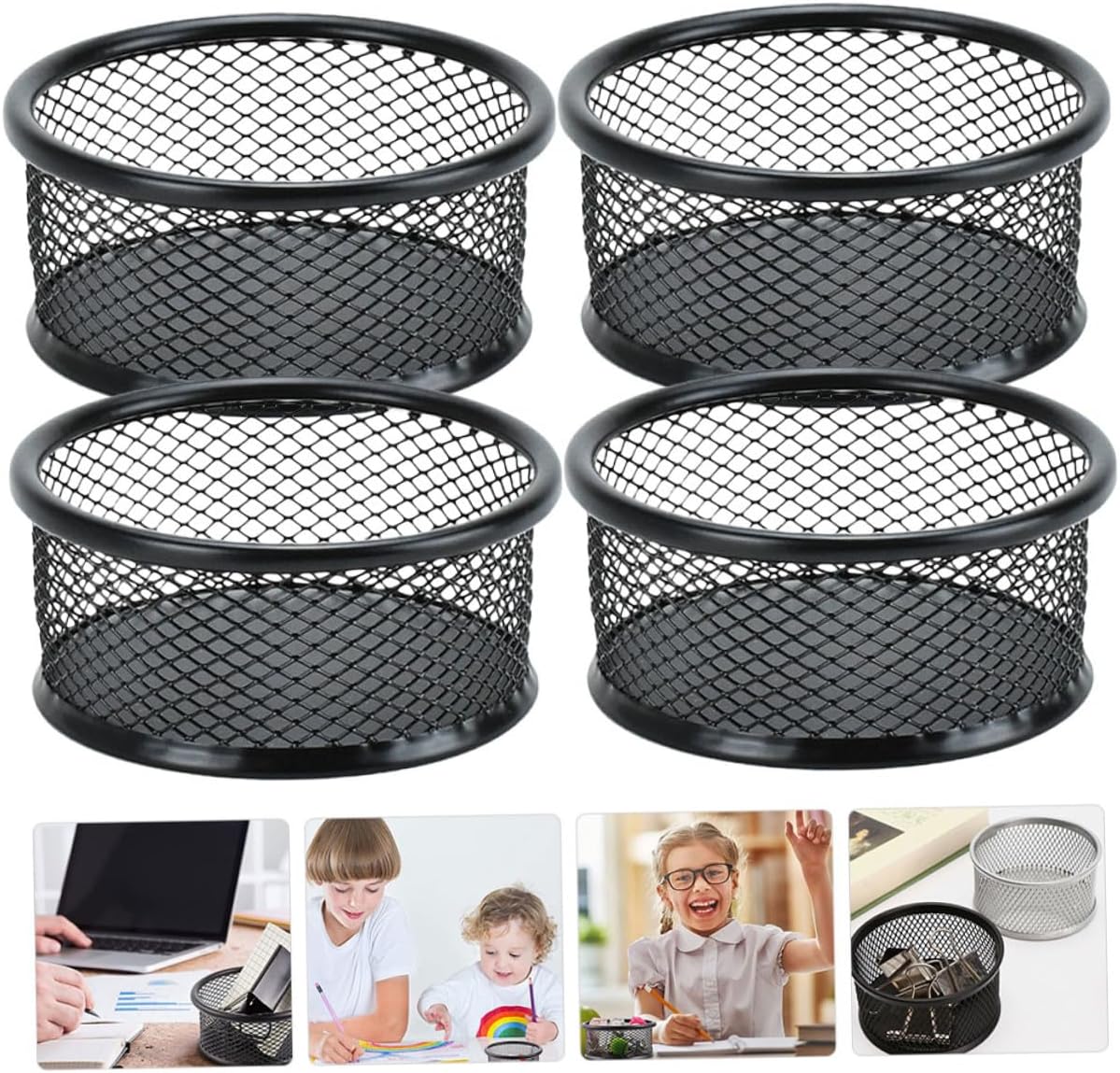 TEHAUX 8pcs Mesh Desktop Paper Clip Holders Organizer Basket with Hollow Design, Black Paperclip Storage Dispensers for Office and School Desk Supplies