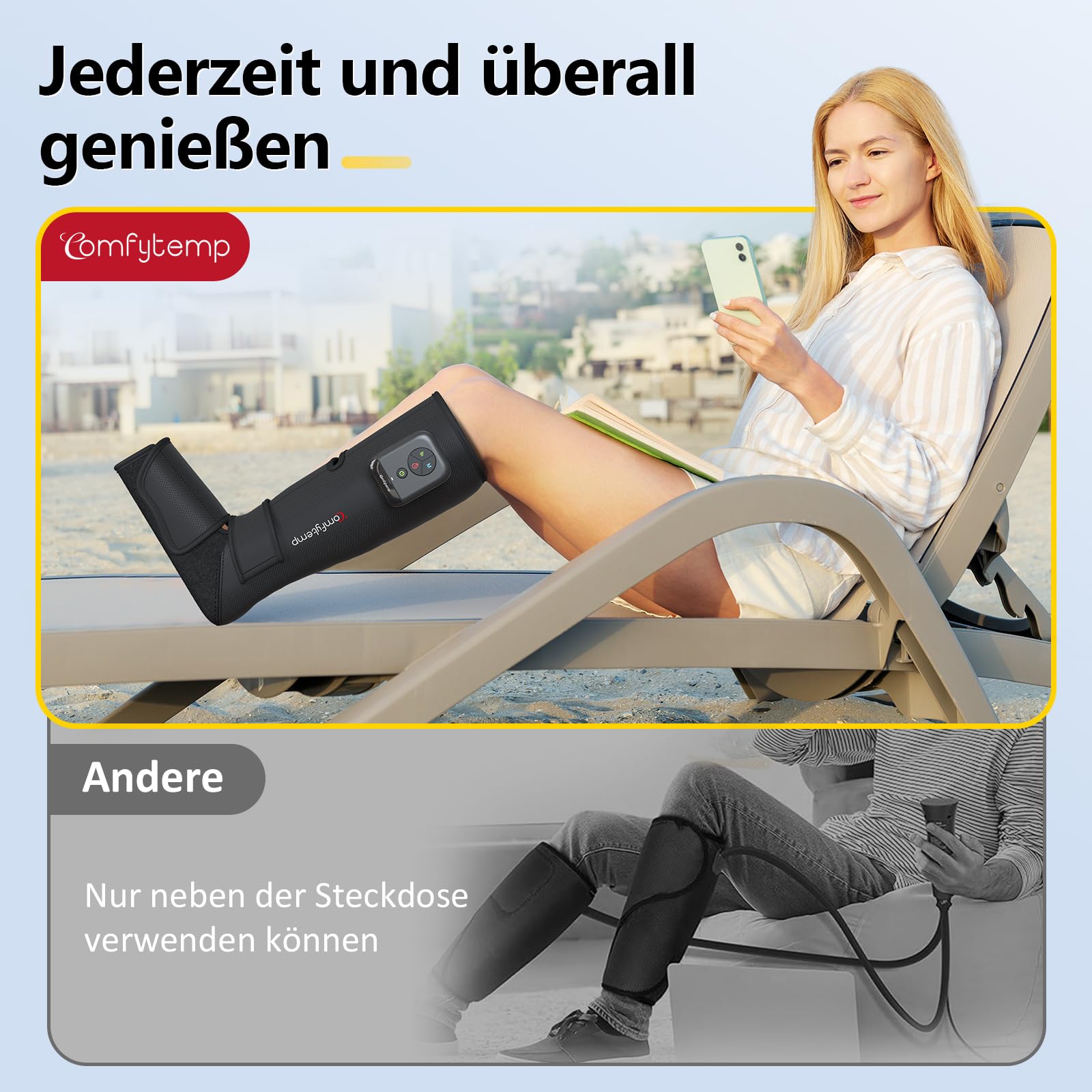 Comfytemp Kabelloses Bein- und Fußmassagegerät Beinmassagegerät Luftkompression Massage für Fuß Beine Waden Unterschenkel, Massagegerät mit DIY（1 Stück ）Geschenke für Mütter, Frauen, Mama, Papa