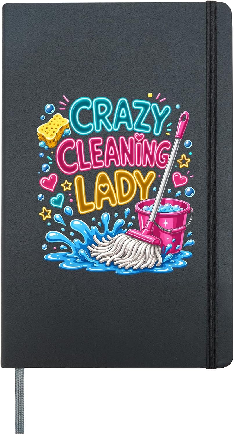 Funny Crazy Cleaning Lady Hardcover Journal, Black