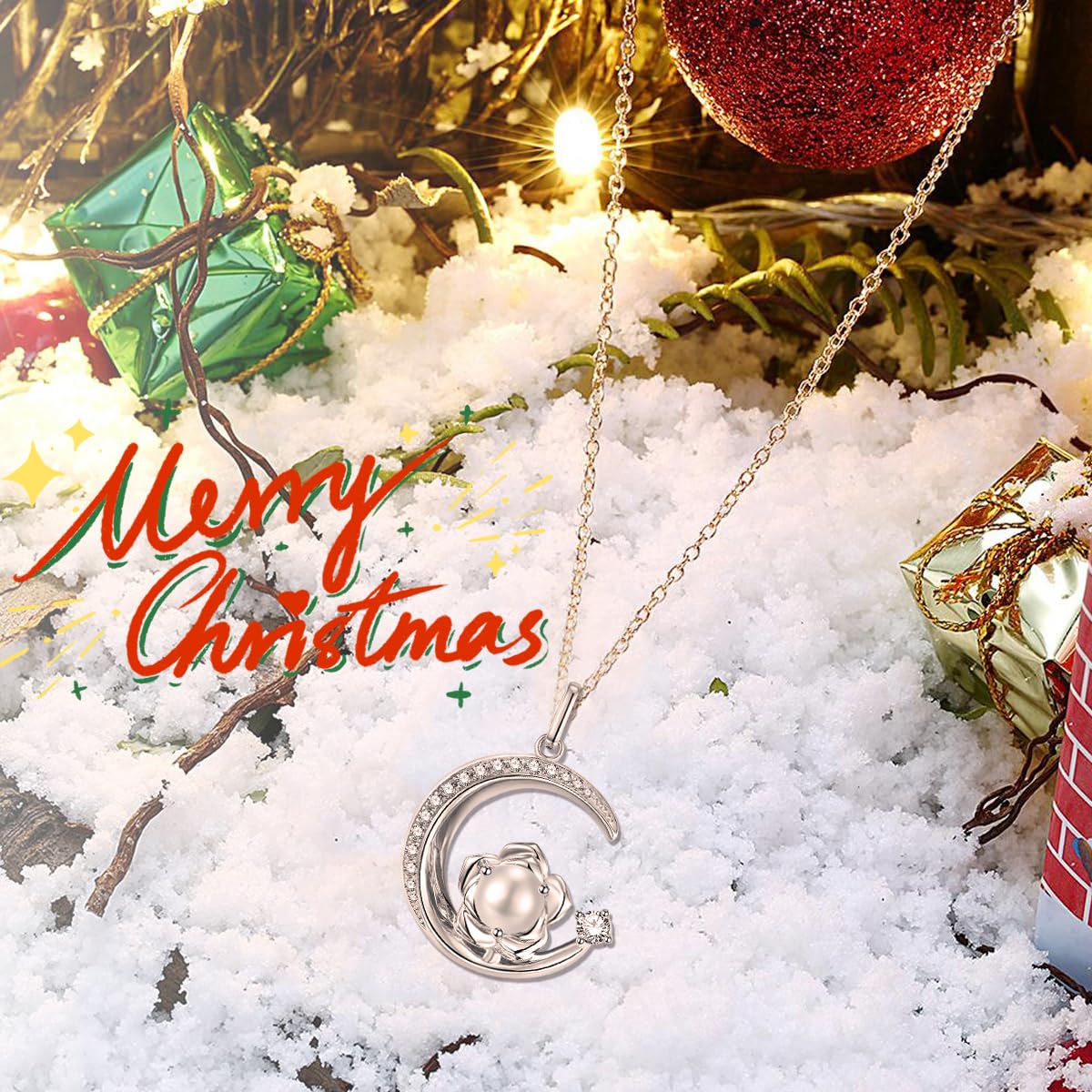 925 Sterling Silber Mai Geburtsstein Erstellt Smaragd Halskette Rose & Mond Anhänger Lila Edelstein Geburtstag Jahrestag Schmuck Geschenke für Frauen Mädchen Mutter Tochter, verstellbare Kette
