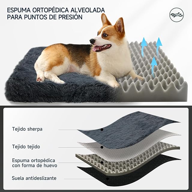 Foto 3 de 7 de DONWEI Cama Ortopédica Perros Felpa Extraíble Antideslizante Lavable Jaula