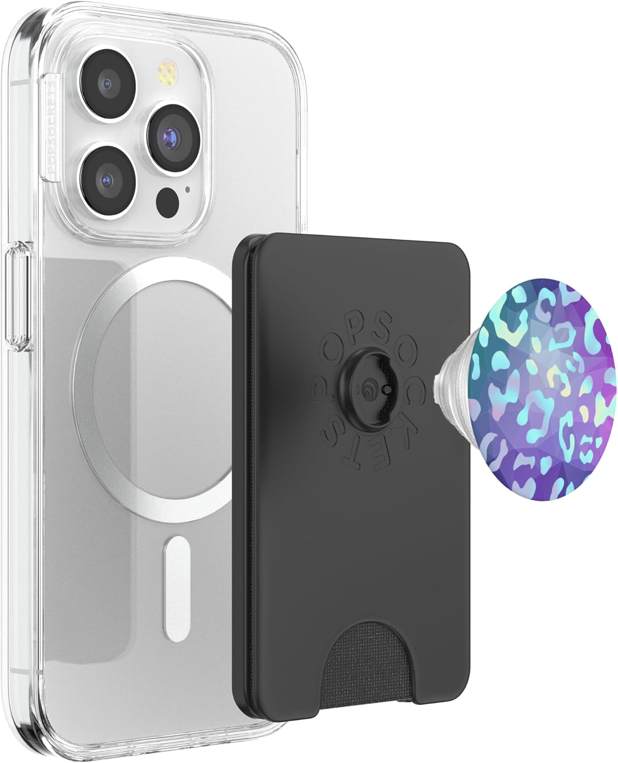Rainbow Leopard Cheetah Teal Purple Polygon PopSockets PopWallet for MagSafe
