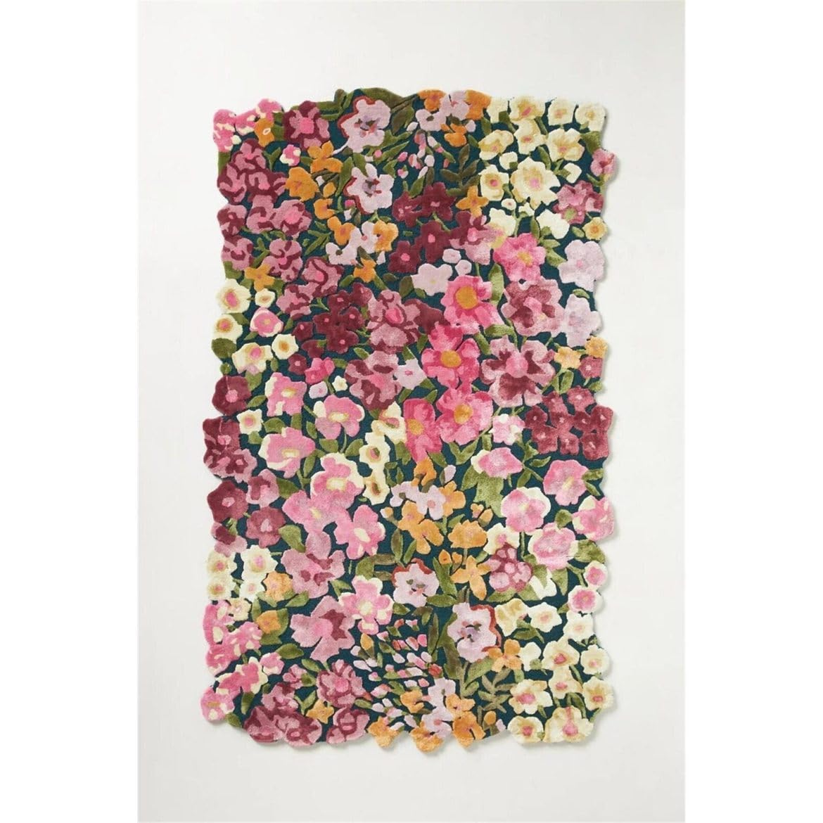 Tappeto fatto a mano in lana trapuntata a mano, forma irregolare, colore rosso, 90 cm x 150 cm