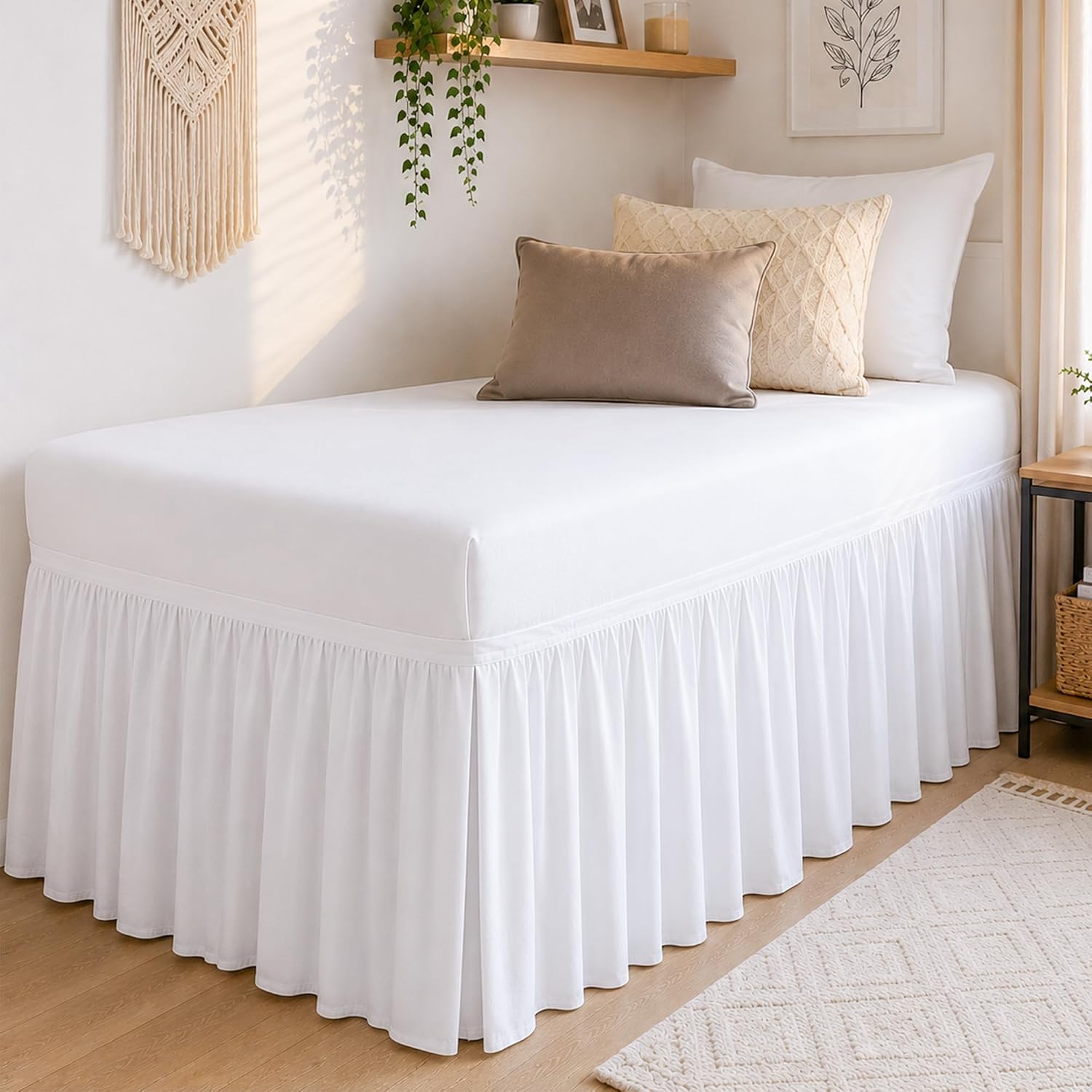 ARlinen Twin XL Dorm Bed Skirt – 30 Inch Extra Long Drop, Premium Microfiber Dust Ruffle with Split Corners and 3-Panel Design, College Dorm Room Essentails, Wrinkle Resistant Bed Skirt, White
