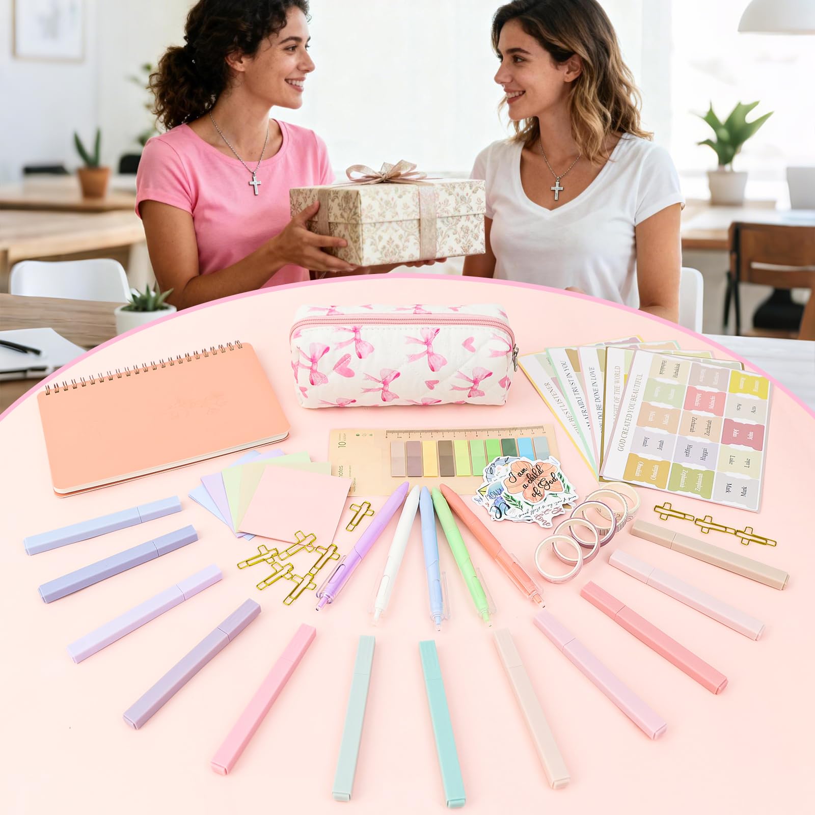 DRANSMIC Kit de diario de suministros de estudio bíblico con bolígrafo, pestañas, cuaderno y resaltador sin sangrado, kit de anotación de libro estético, regalos cristianos para mujeres, amigas