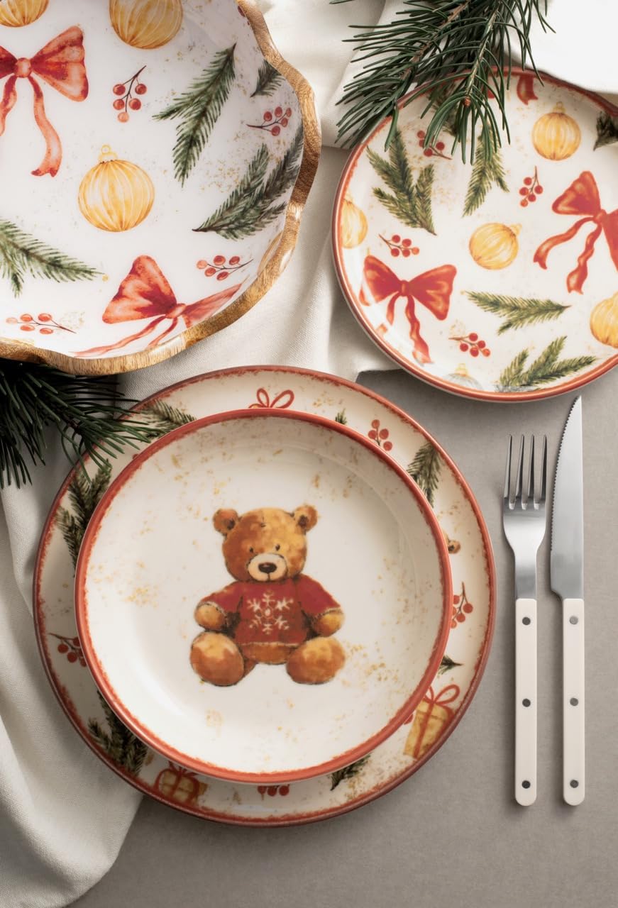 H&H Teddy Hugs 18-teiliges Weihnachtsgeschirr aus Steingut