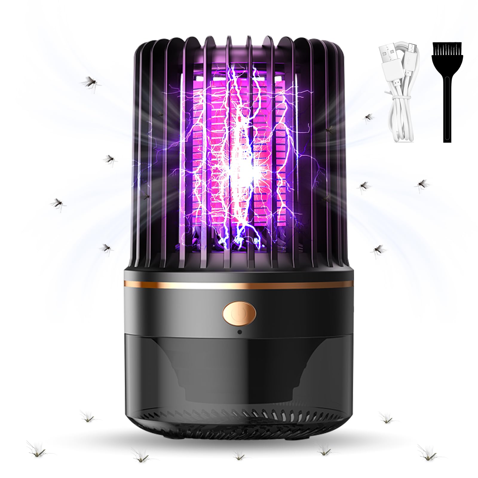 Mosquito Killer Lamp,4200V electric fly catcher,USB Rechargeable Bug Zapper,3-in-1 UV mosquito killer,Indoor and outdoor 360° Attract Flying Insects,Suitable for family backyard camping(Black)