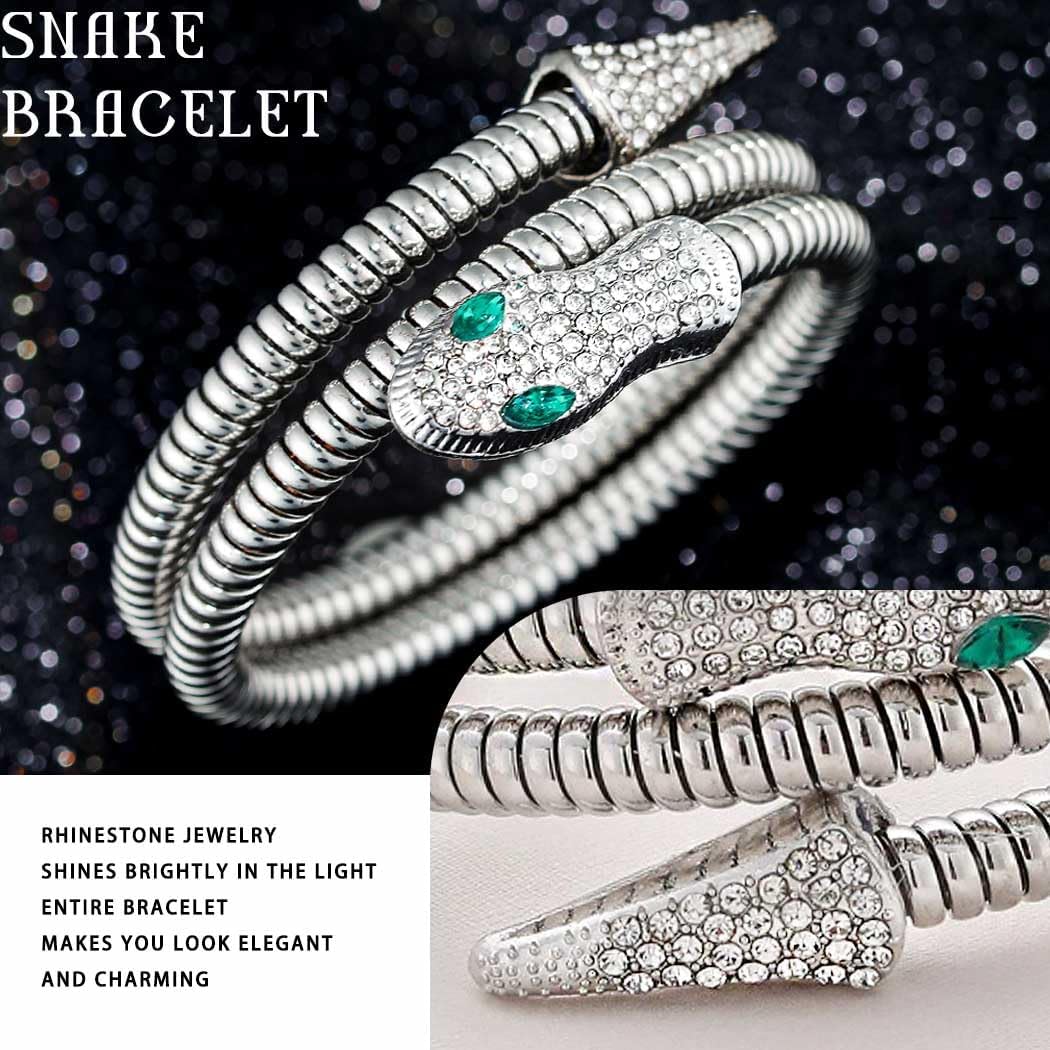 Snake Bracelet for Women Bendable Snake bangles Medusa Rhinestone Hand Jewelry