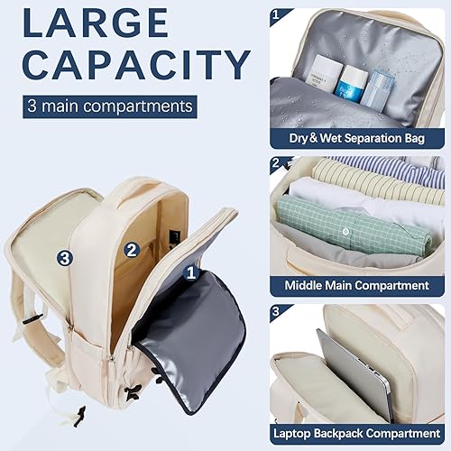 Miniatura 3 de BOSTANTEN Mochila de viaje para mujer, mochila de transporte aprobada por vuelo, mochila para laptop de 15.6 pulgadas, bolsa grande y ligera para