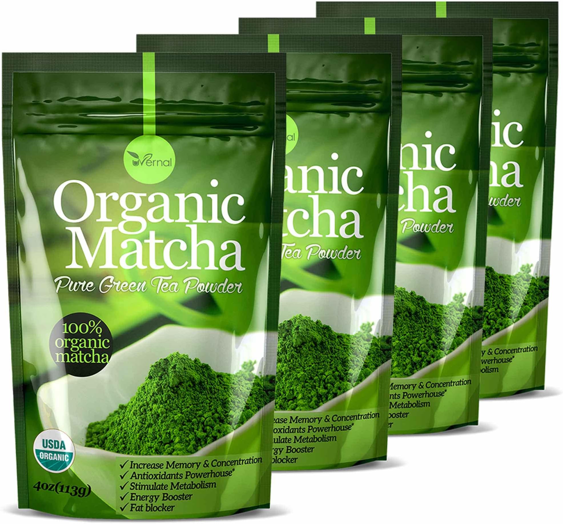 4 Pack uVernal Organic Matcha Green Tea Powder- 100% Pure Matcha for Smoothies and Baking - 4oz by uVernalUSDA Organic