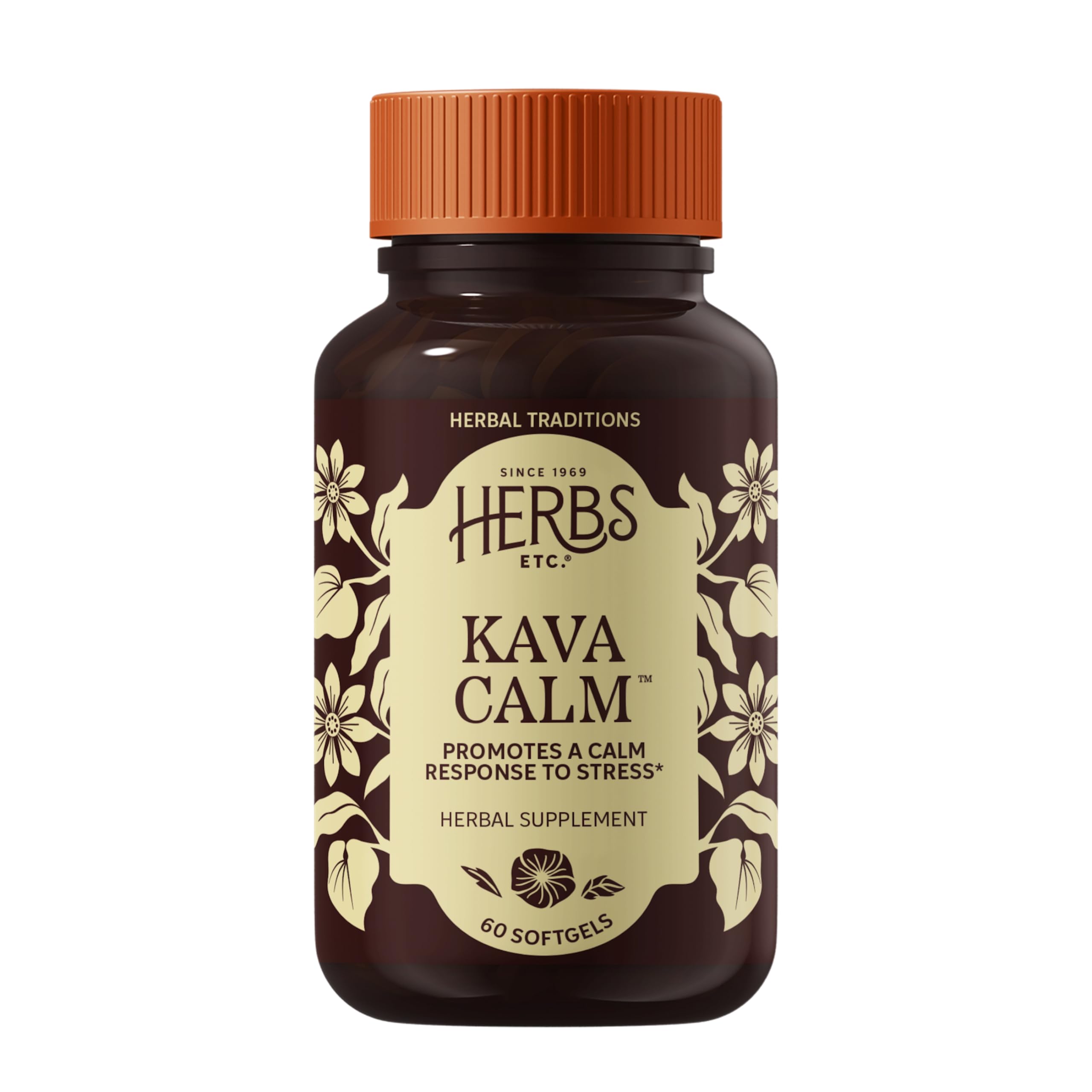 Herbs Etc. Kava Calm Softgels, Organic, Gluten-Free, 60 Count, 60 Servings