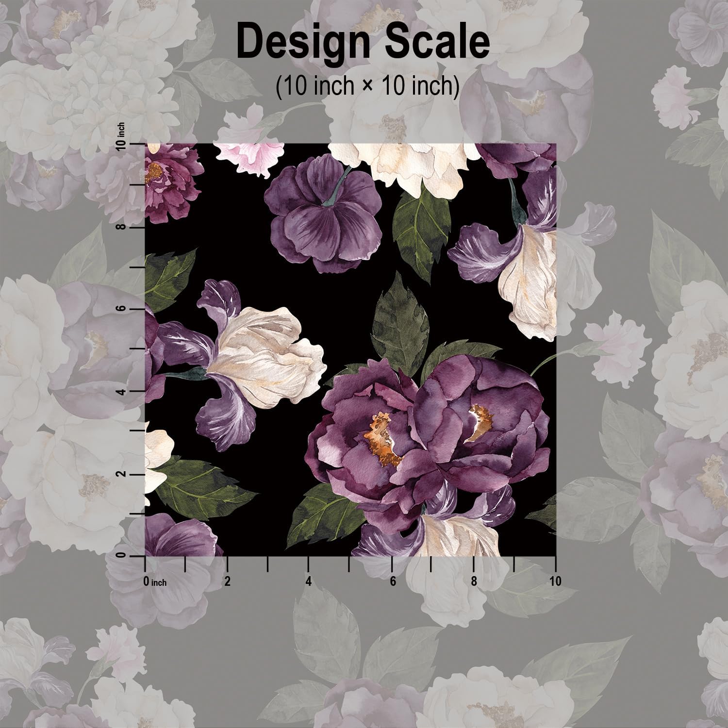 Blooming Wall White Purple Peony with Green Leaf Peel and Stick Wallpaper Removable Self Adhesive Wall Mural Wall Décor