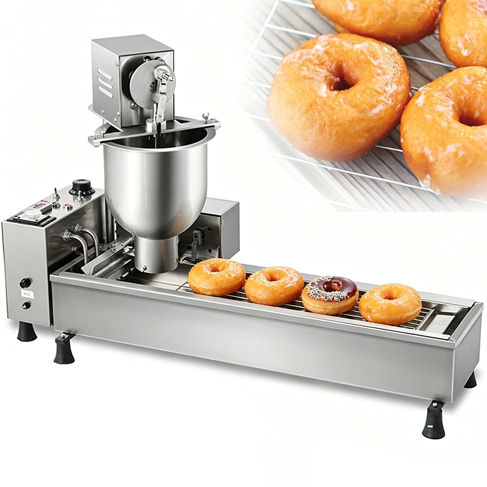 Macchina automatica per ciambelle, friggitrice in acciaio inox da 2800 W con 3 stampi per casa e pasticceria, facile da usare, perfetta per dolcetti freschi fatti in casa