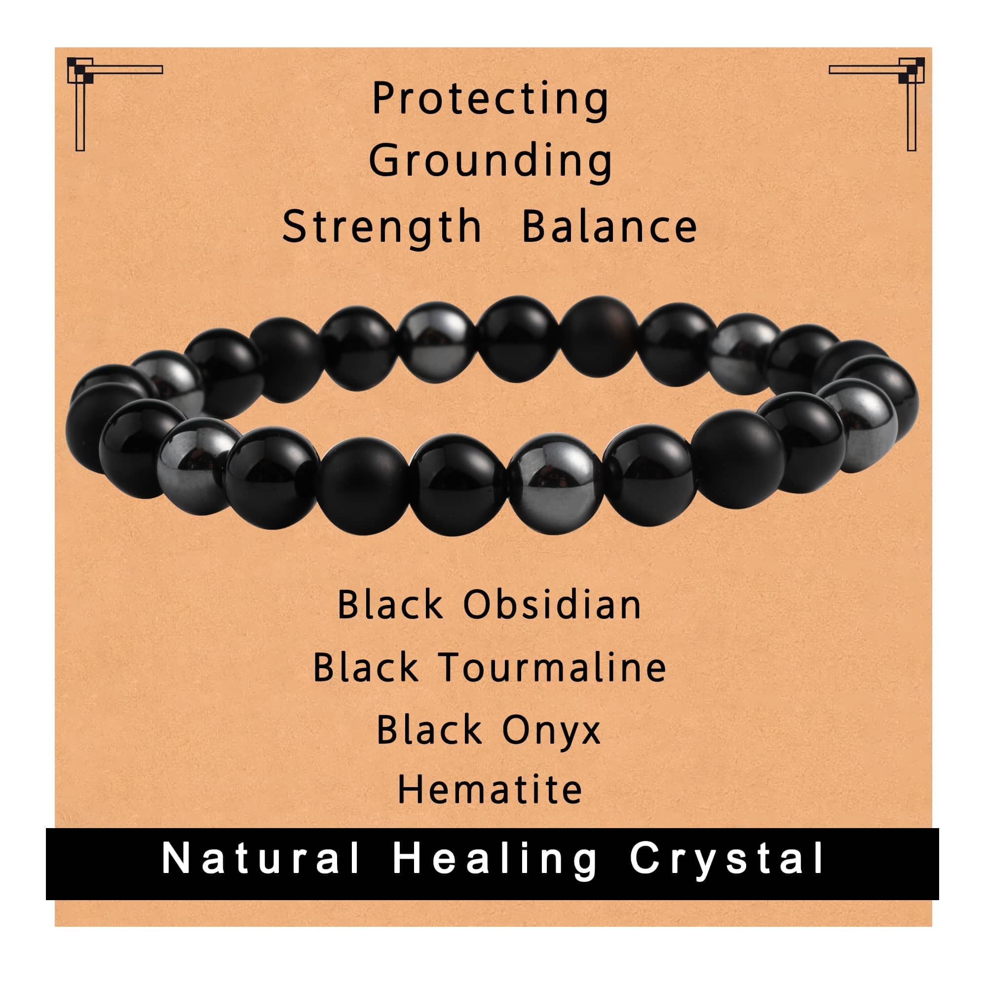 Gracayfr Black Onyx Tourmaline Bracelet Triple Protection Healing Crystal Bracelet Obsidian Hematite Bracelet For Men And Women