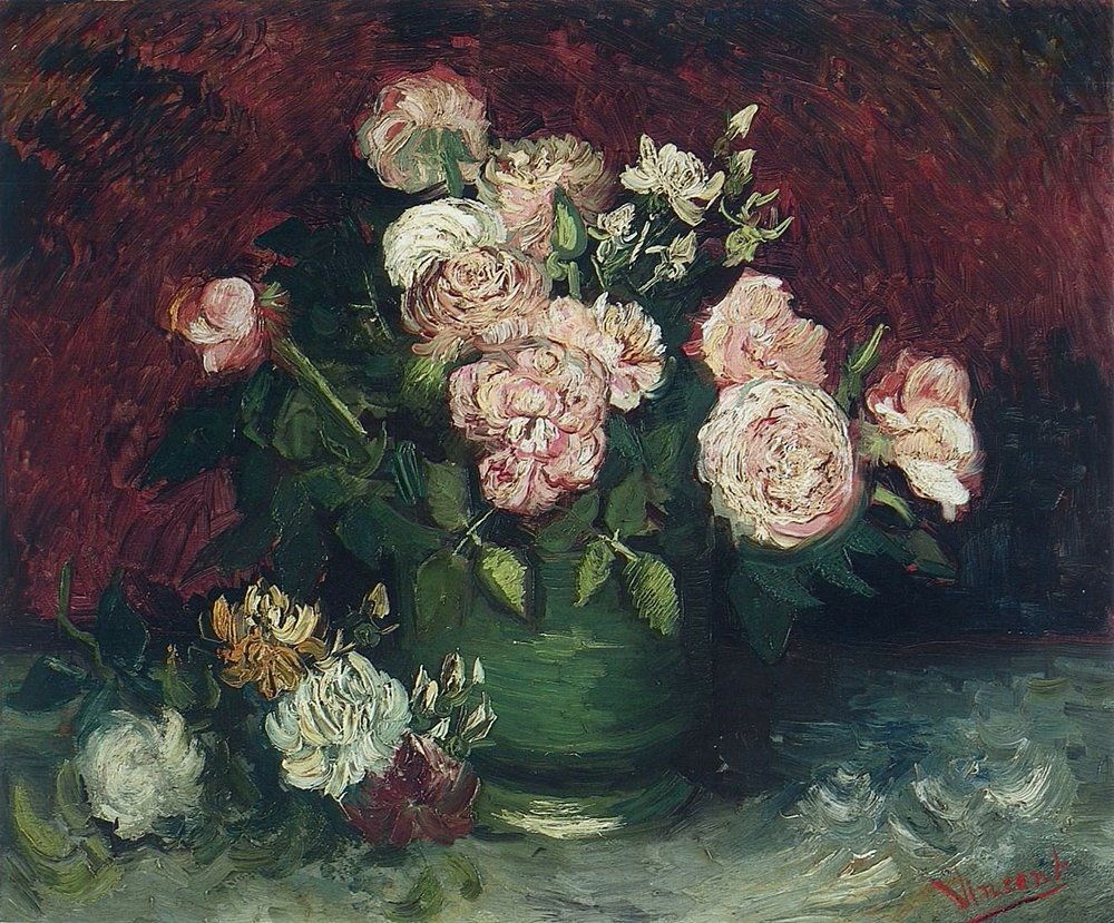 Affiche de Vincent Van Gogh Bowl with Peonies and Roses 1886 en Grand Format Mat