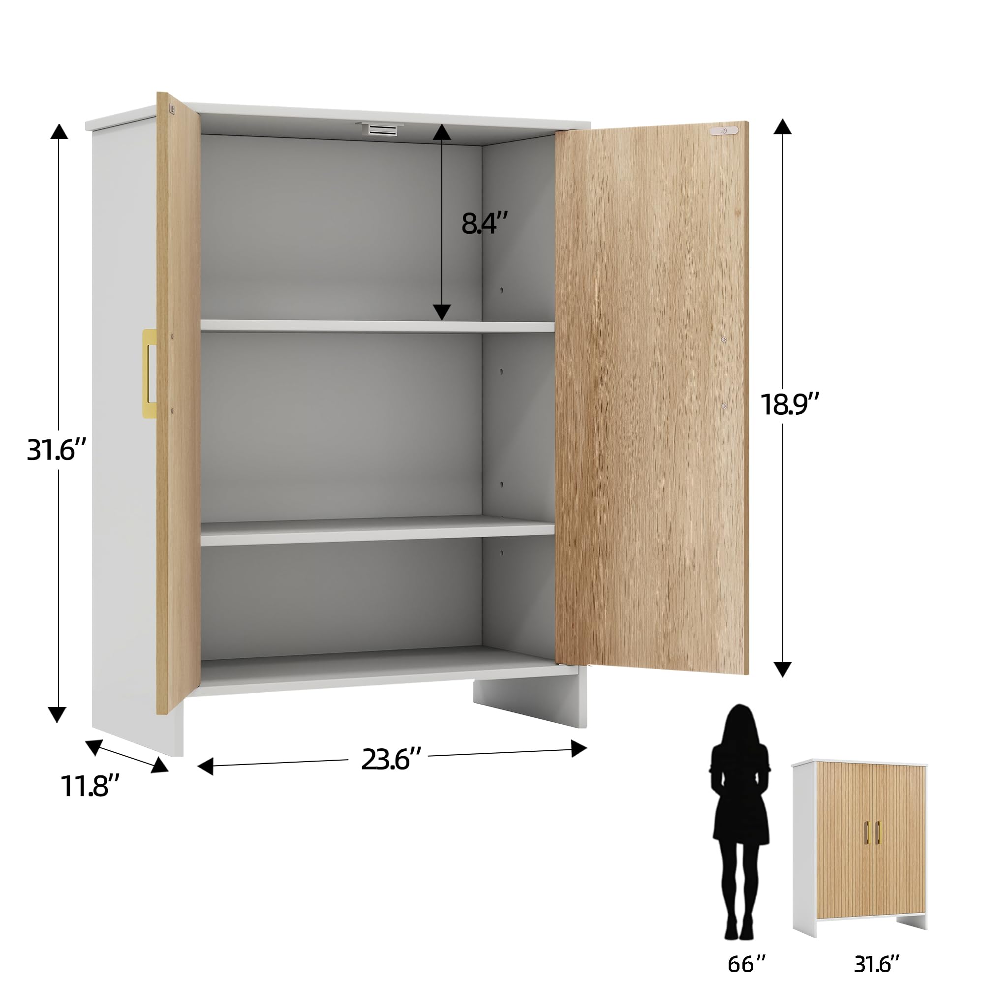Szafka pod umywalkę, meble łazienkowe, 30 x 60 x 80 cm, żebrowana, magnetyczna szafa z podwójnymi drzwiami, 2 regulowane półki, czarna, szafka pod umywalkę, szafka łazienkowa, biała