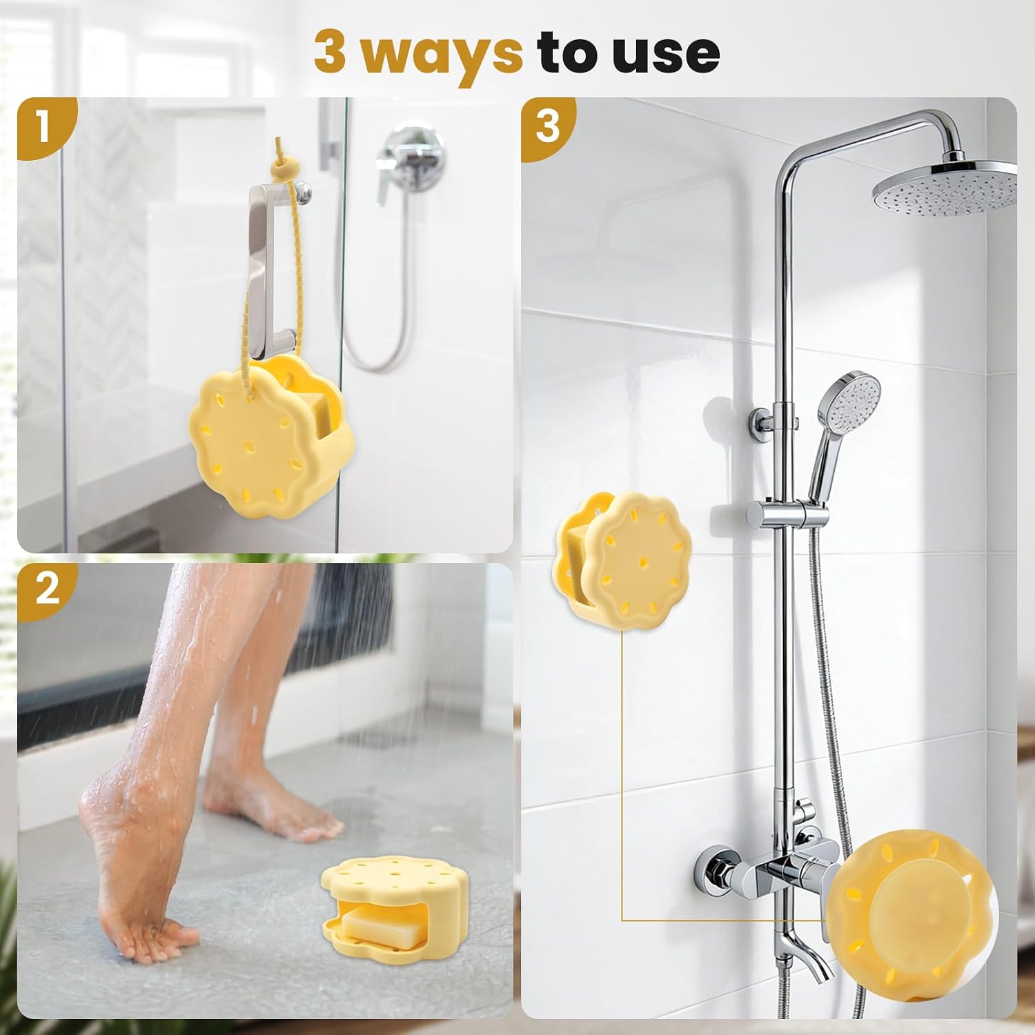 Silicone Shower Steamer Holder with Adjustable Strap, Suction Cup Shaped Shower Steamer Tray for Shower Rod Tiles, Bathroom Accessories, Adornment Household Supply