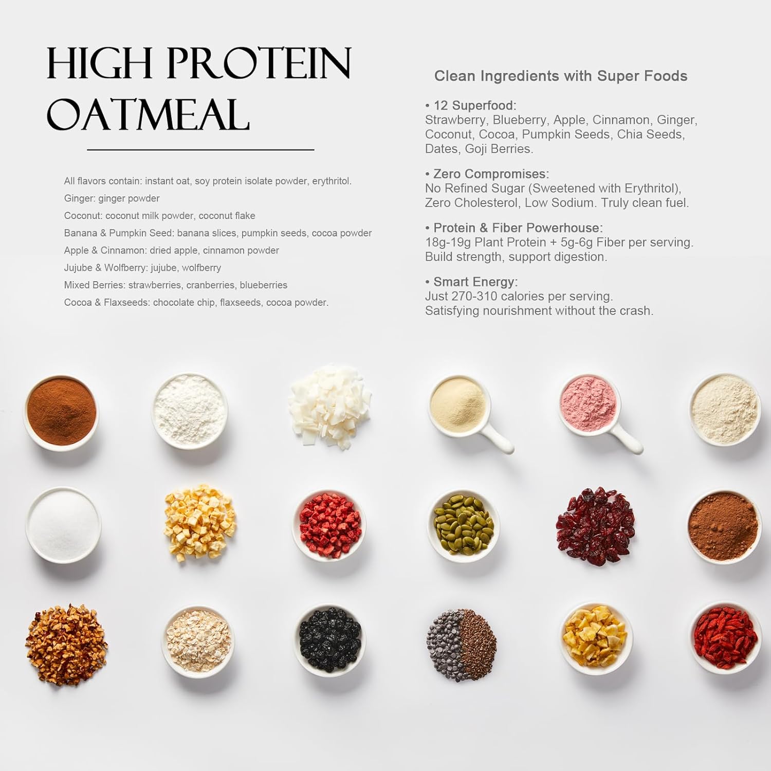 SUNGIVEN High Protein Overnight Oats Family Size Variety Pack - 7 Flavors Low Sugar Keto Instant Health Breakfast Oatmeals with Cinnamon Berries Ginger Pumpkin Seed Goji, 28-Packs, 74.1oz