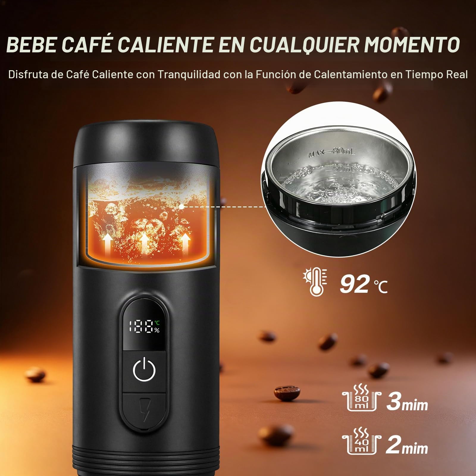 Cafetera Portátil Espresso,20 Bar Cafetera Portatil Capsulas Recargable Compatible con Cápsulas Pequeñas y Café Molido Autocalentamiento Cafetera Portátil para Viajes Acampada Oficina