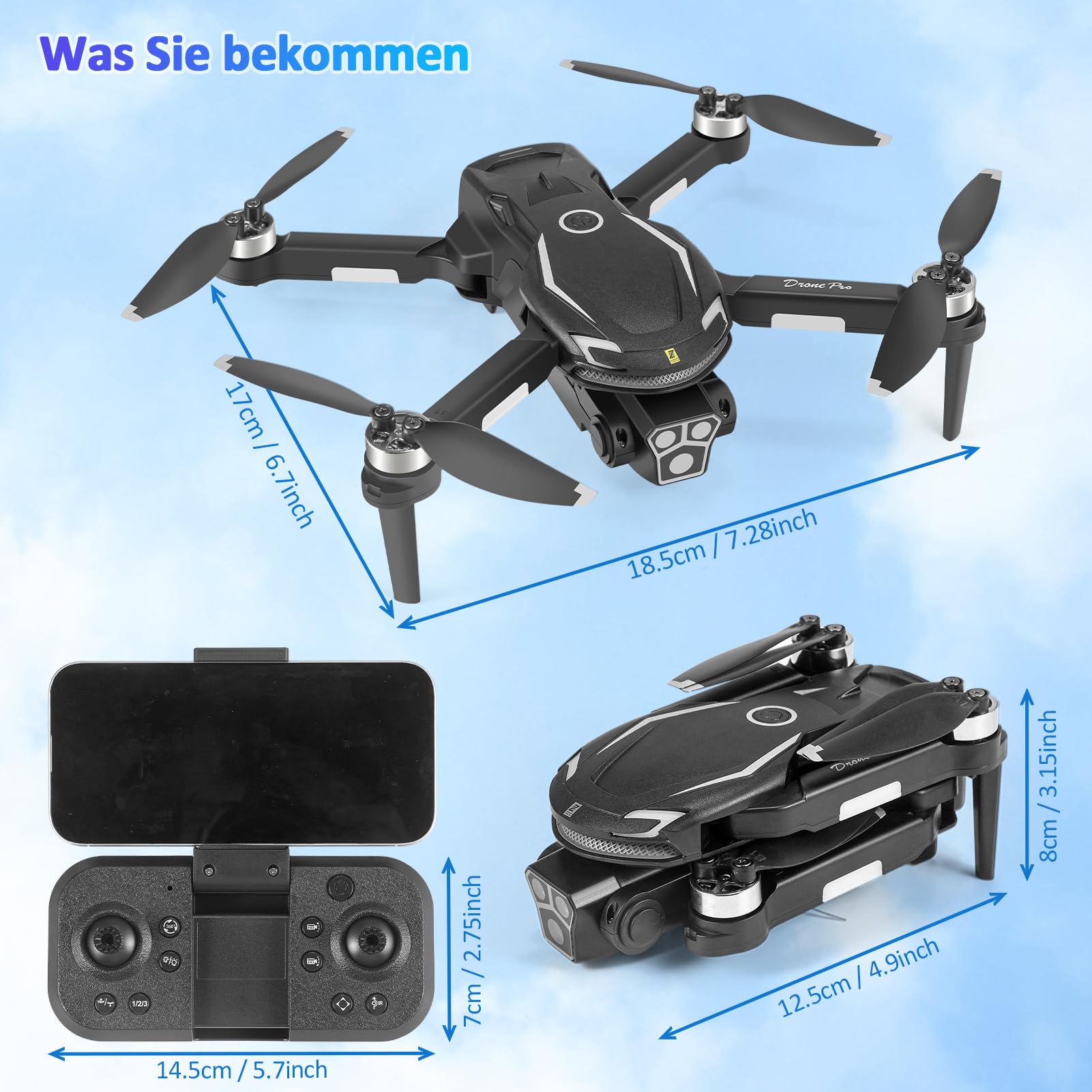 Drohne mit Kamera HD 4K,RC Faltbare FPV WiFi Live Ãœbertragung Drohne für Kinder Anfänger, 2 Akku,Bürstenloser Motor, Flugbahnflug, Hindernisvermeidung, One Key Start/Landen, Headless Modus