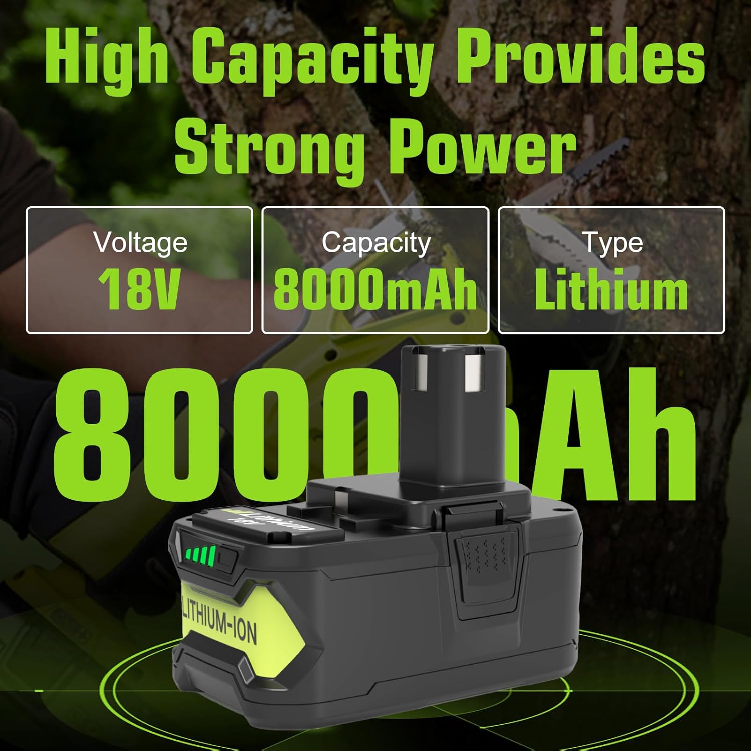 2 Packs 8000mAh P108 Battery Replacement for Ryobi 18V Battery Lithium ion P189 P190 P109 P107 P105 P104 P103 P102 P122 and P117 Charger Compatible with Ryobi 9.6V-18V Batteries - Image 2