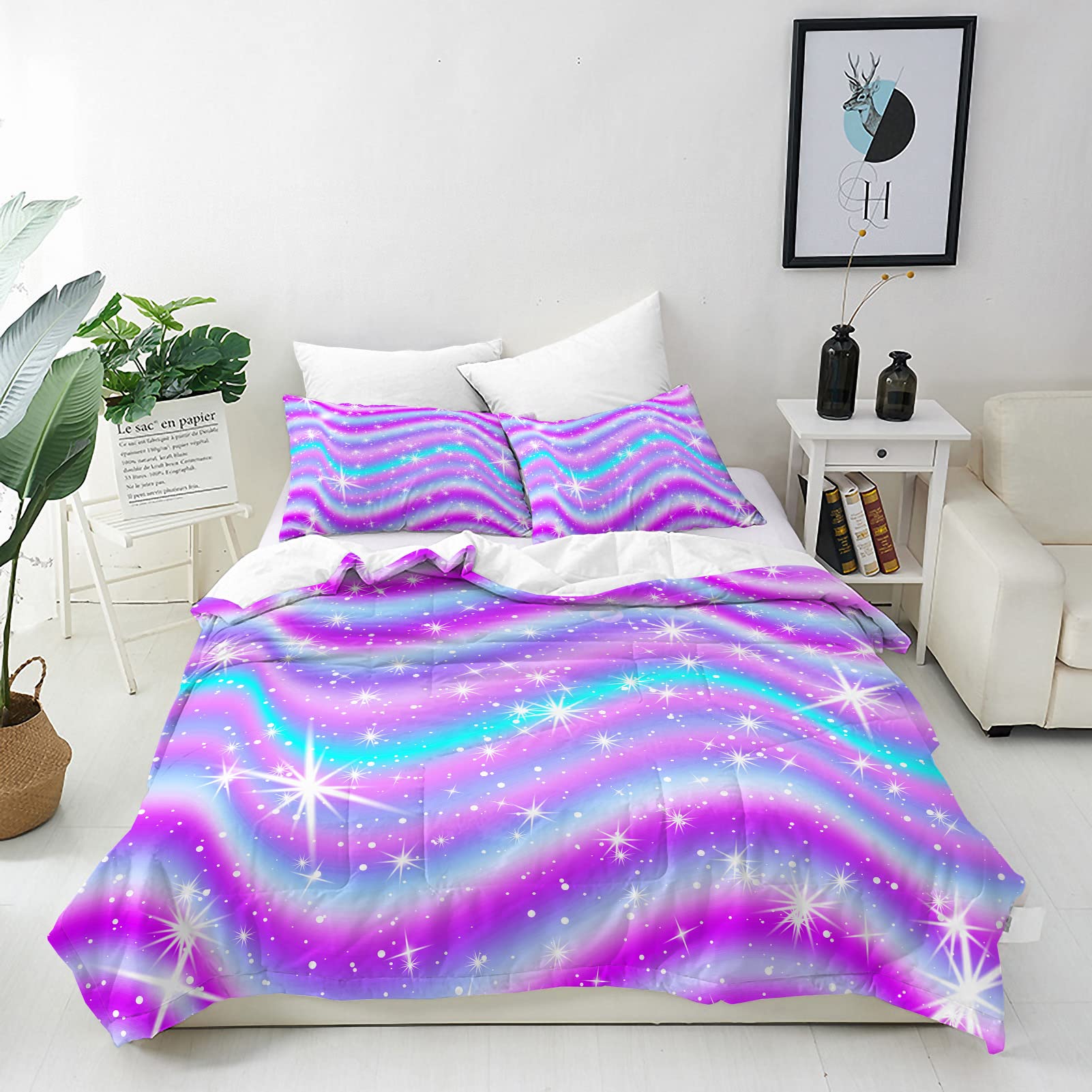 ANHOPE Rainbow Duvet Cover Set Soft Comforter Cover Colorful Galaxy Stars Print Pattern 3 Piece Bedding Set with Pillowcase All Season Quilt Cover with Zipper for Kids Adults Double Size โ image 1