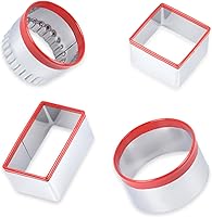 COOKIEQUE 4-Piece Stainless Steel Cookie Cutters Set - Round, Fluted, Square, Rectangle for Cookies, Biscuits, Scones & Sandwiches