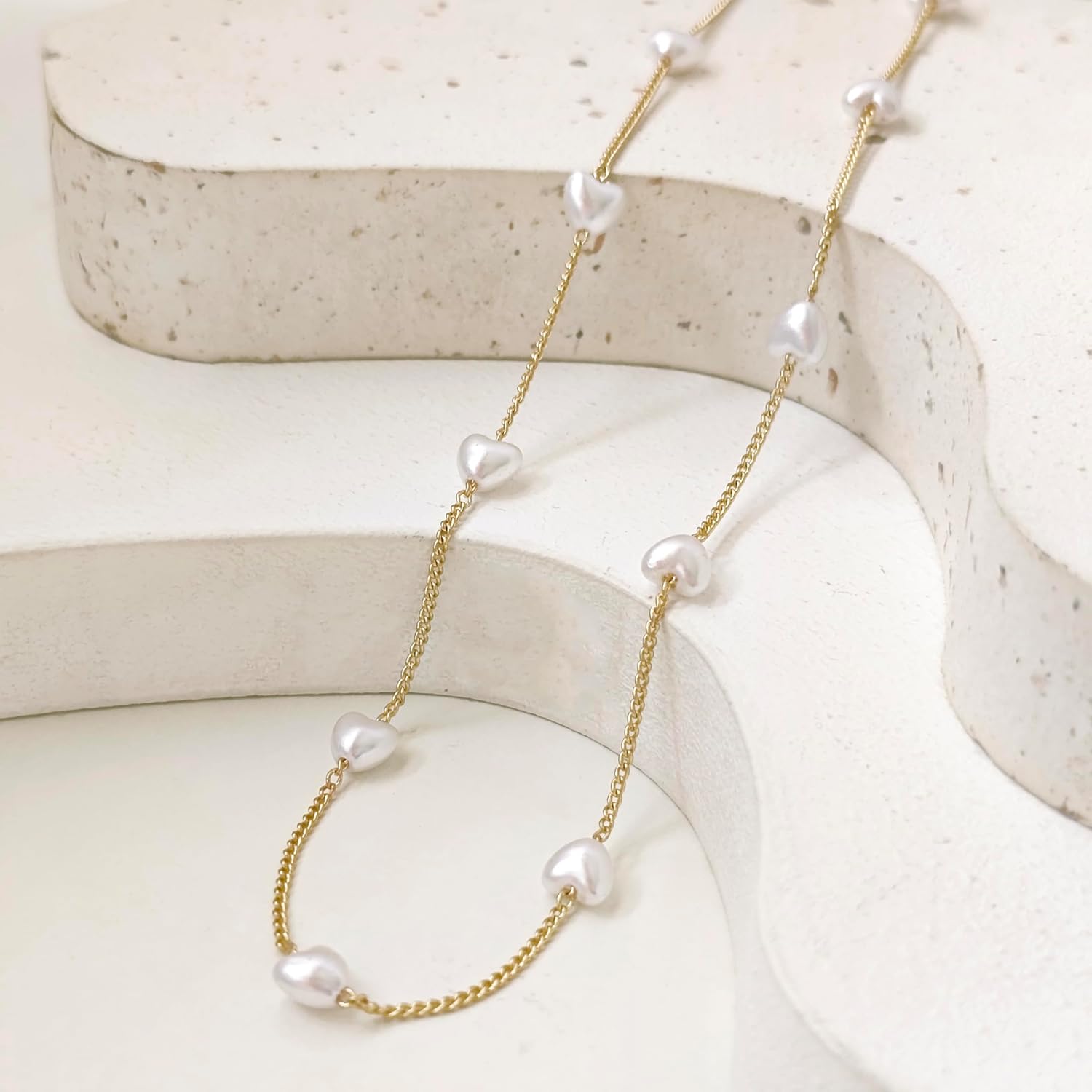 Gold Necklace for Women Dainty Heart Necklace 14K Gold Plated Tiny Pearl Chain Necklace for Women Simple Jewelry - Image 5