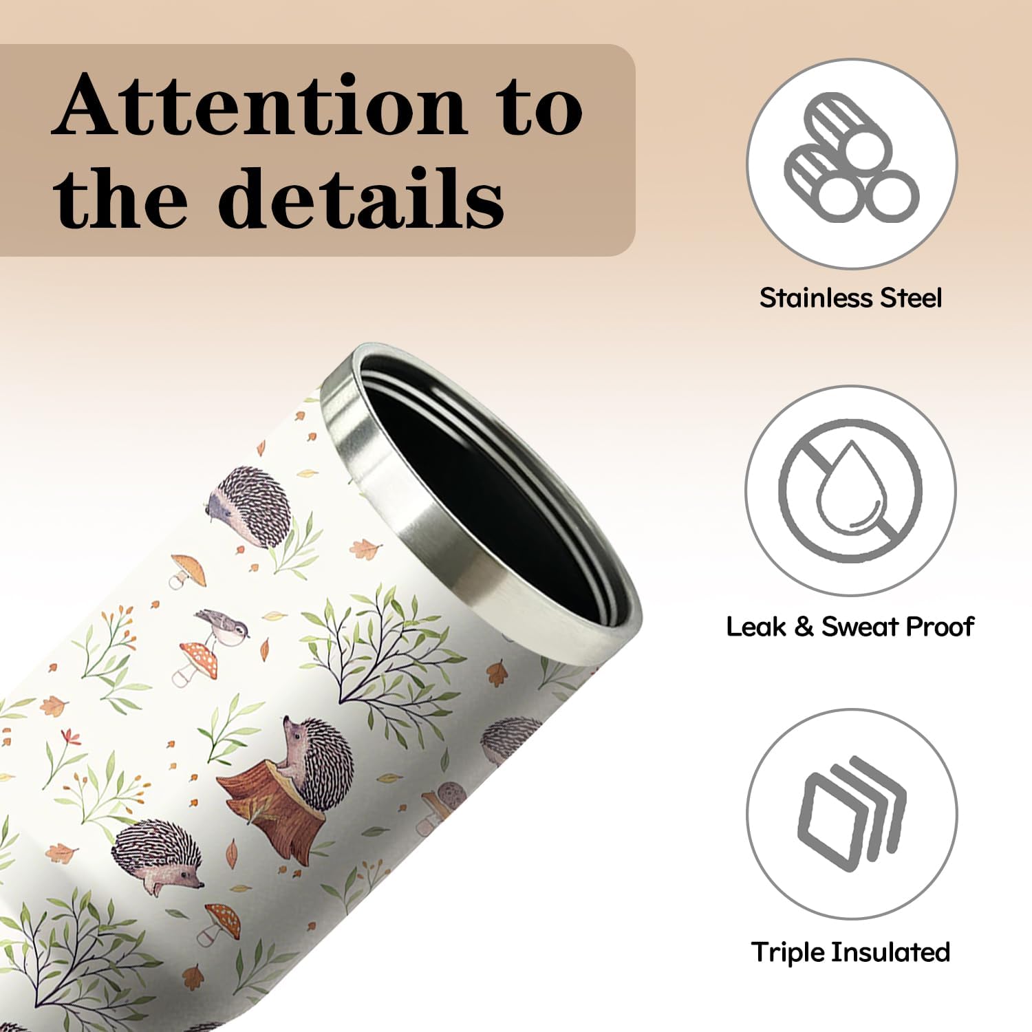 30oz Hedgehog Tumbler with Handle and Flip Straw,Animal Lover Stainless Steel Insulated Cup, Travel Coffee Mug Water Bottle, Birthday Mothers Day Chritmas Gifts for Women Men