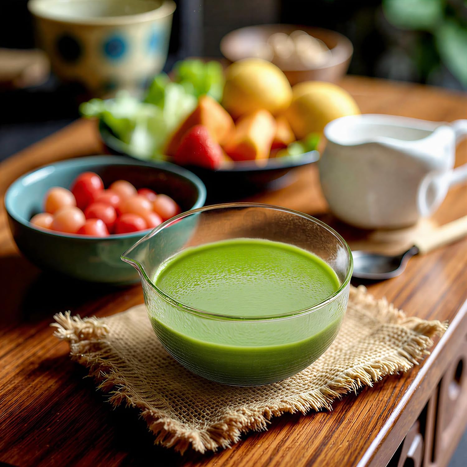 Matcha Bowl and Whisk Holder Set, 18 oz Glass Matcha Bowl with Spout, Japanese Ceremonial Mixing Chawan, Clear Traditional Matcha Kit, Cute Salad Mixing Bowl Cup-2pcs