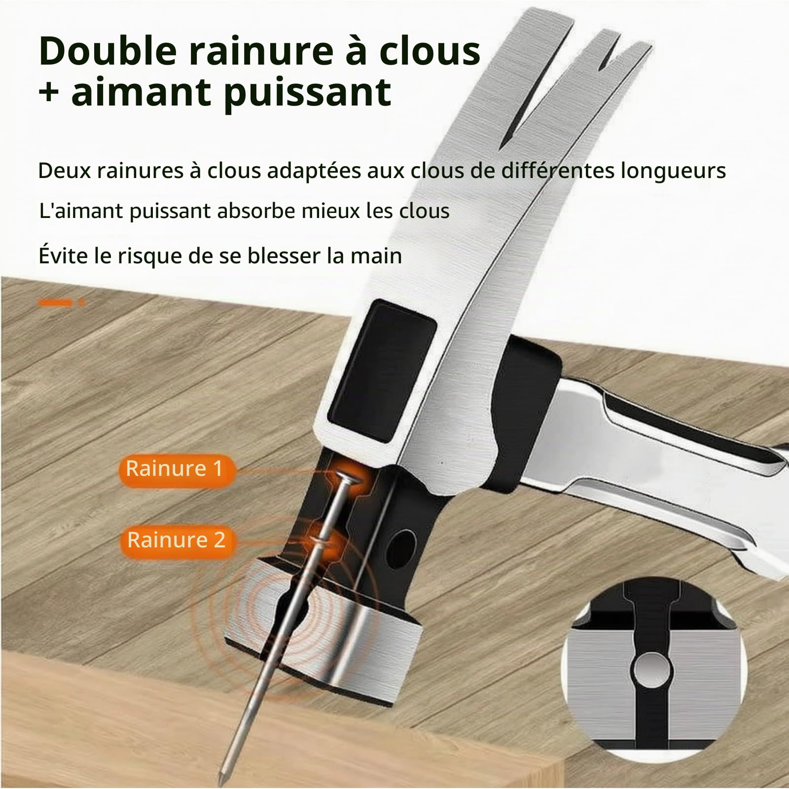 Marteau de Charpentier Robuste en Acier, Marteau à Griffes Lourd 40cm, Marteau Charpentier avec Arrache Clou Magnétique 670g avec Poignée en Caoutchouc Antidérapante pour Réparations et Menuiserie