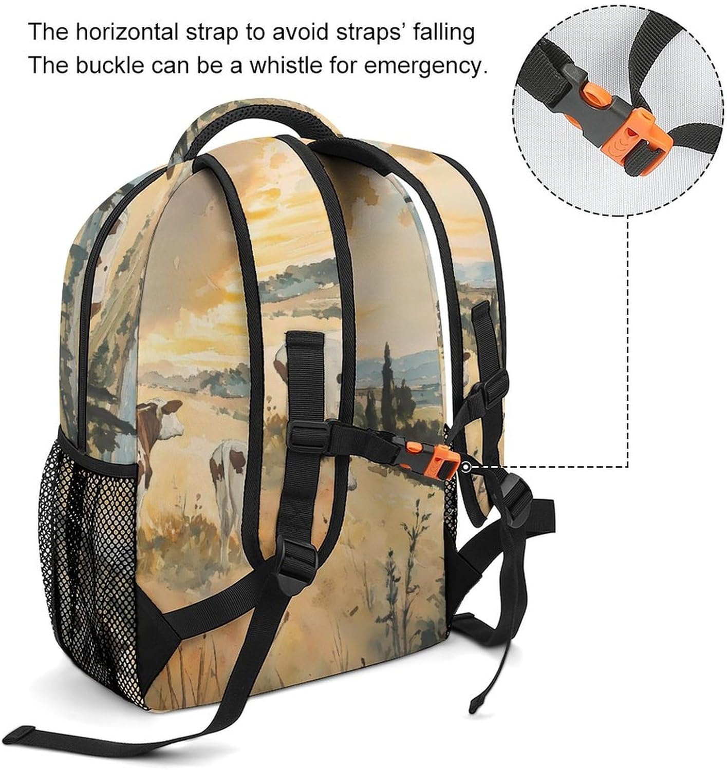 Cows On Hillside Sunset Unisex Backpack Casual Daypacks Lightweight Shoulders Bag for Camping Hiking Travel