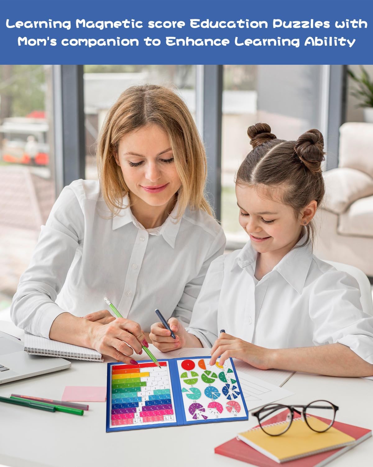 Magnetic Fraction Book & Tiles Set - 3rd Grade Math Manipulatives for Elementary Kids, Fractions Flash Cards Circles,Visual Educational Toys for Classroom Homeschool Learning (Complete All-in-One Kit)