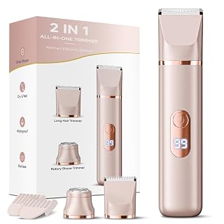 Lady Shavers for Women 2-in-1, Tiovara Painless Electric Razors Shaver IPX7 Waterproof Cordless Body Hair Trimmer Pubic Hair Removal with USB Charge for Underarm Leg Arm Body Face (Gold) - Amazon product rated Grade A