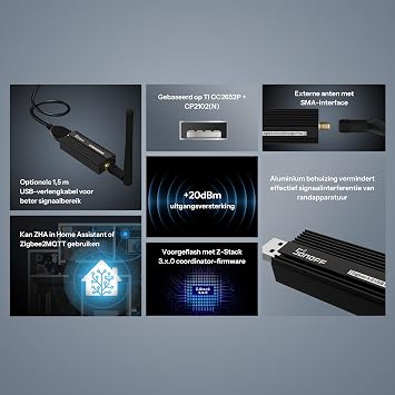 SONOFF Zigbee 3.0 USB Dongle Plus Gateway، Universal Zigbee USB Gateway with Antenna for Home Assistant، IoBroker، Wireless Zigbee 3.0 USB Adapter (1 Pack)