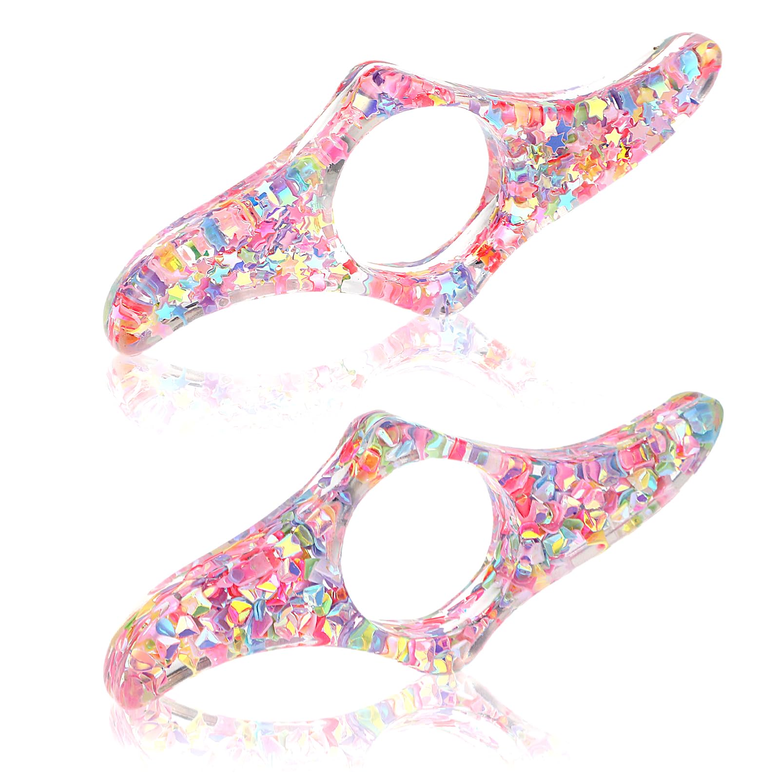 Dimeho Paquete de 2 soportes páginas libros con lentejuelas estrella prensapulgar resina transparente con purpurina abridor in esfuerzo accesorios regalos para lectores amigo estudiantes (2 rosas)