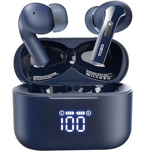 TOZO T20 Wireless Earbuds Bluetooth Headphones 48.5 Hrs Playtime with LED Digital Display, IPX8 Waterproof, Dual Mic Call Noise Cancelling 10mm Broad Range Speakers, New Version