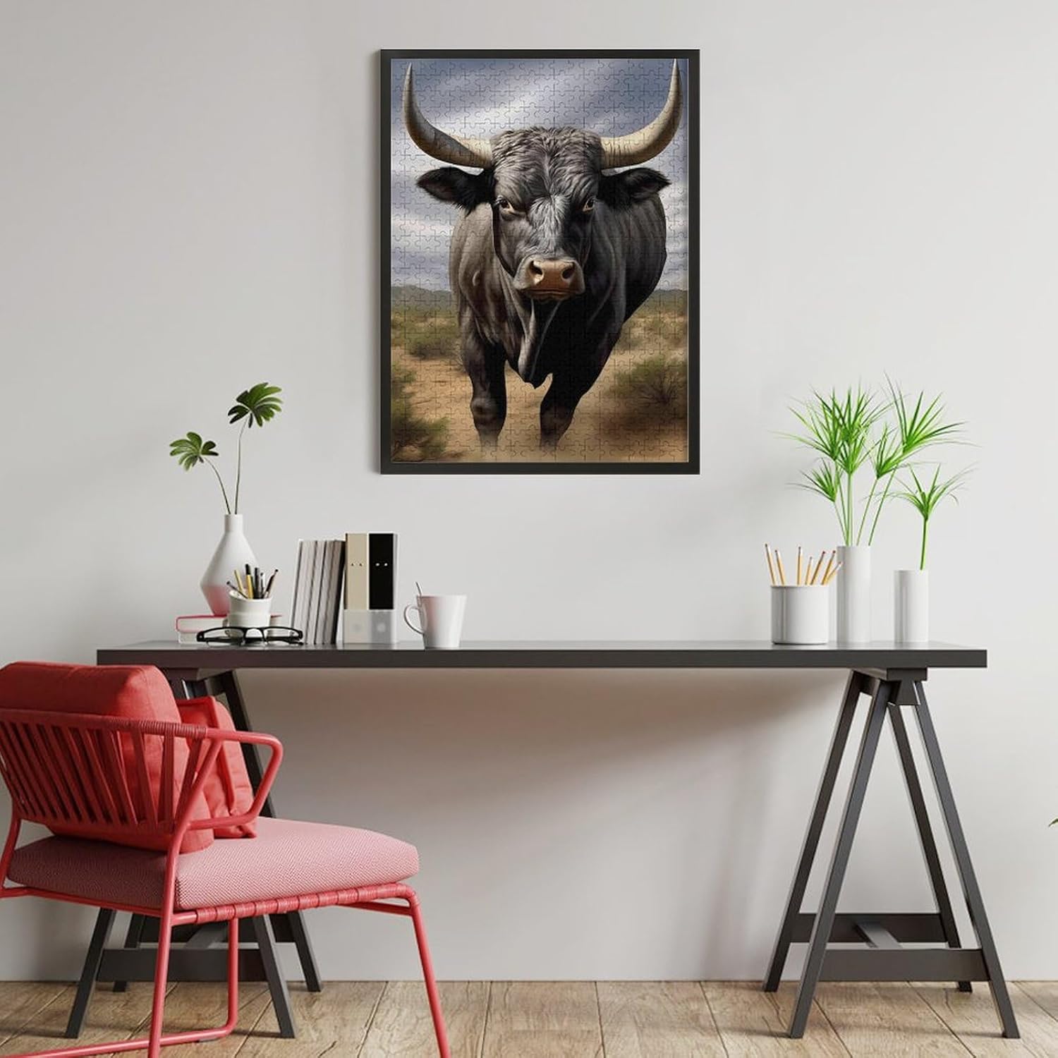 The Bull Horns Funny Wooden Jigsaw Puzzle Vertical Picture Puzzles Gifts for Women Men 300/500/1000 Pieces
