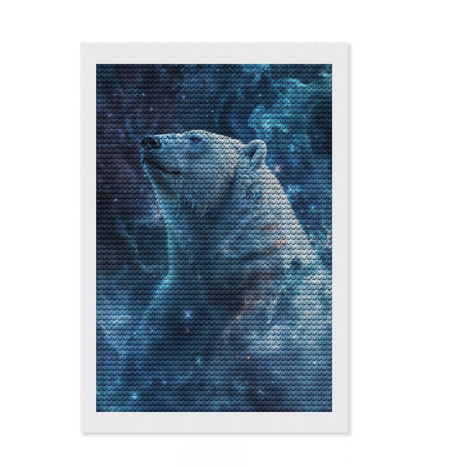 Junmoney Cosmic Nebula Polar Bear 2 DIY Diamond Art Canvas Kit 8"x12", Calming Craft to Unwind, Adhesive Canvas, Aesthetic Room Decor, Christmas Gift