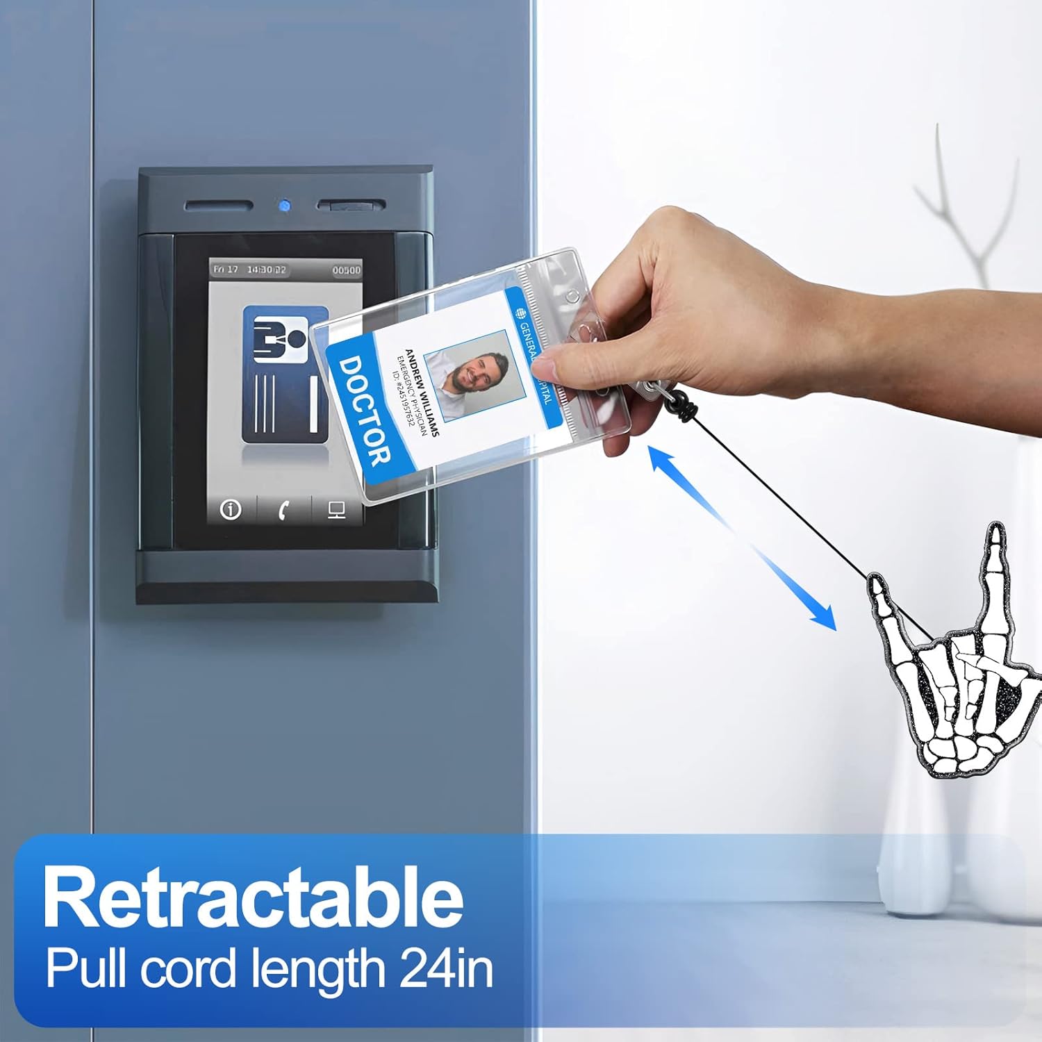 Plifal Badge Reel Holder Retractable with ID Clip for Nurse Nursing Name Tag Card Funny Rock Hand Skeleton Radiology X-ray Tech Nursing Student Teacher Doctor RN Medical Assistant Work Alligator Clip - Image 4