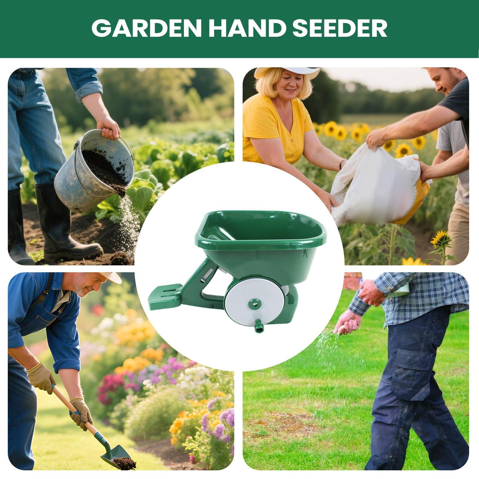 Spandiconcime portatile, con controllo del flusso regolabile, 30 x 21,4 x 20,5 cm, spargitore per prato, strumento per piantare giardino, versatile per spargere sale, letame, compost, lime, semi